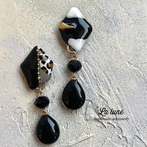 レオパード Black leopard × mini drop / 小ぶりなアシンメトリー 