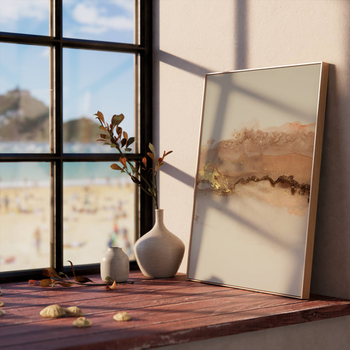 アートポスター 北欧風 抽象画 ゴールド ベージュ シンプルモダン