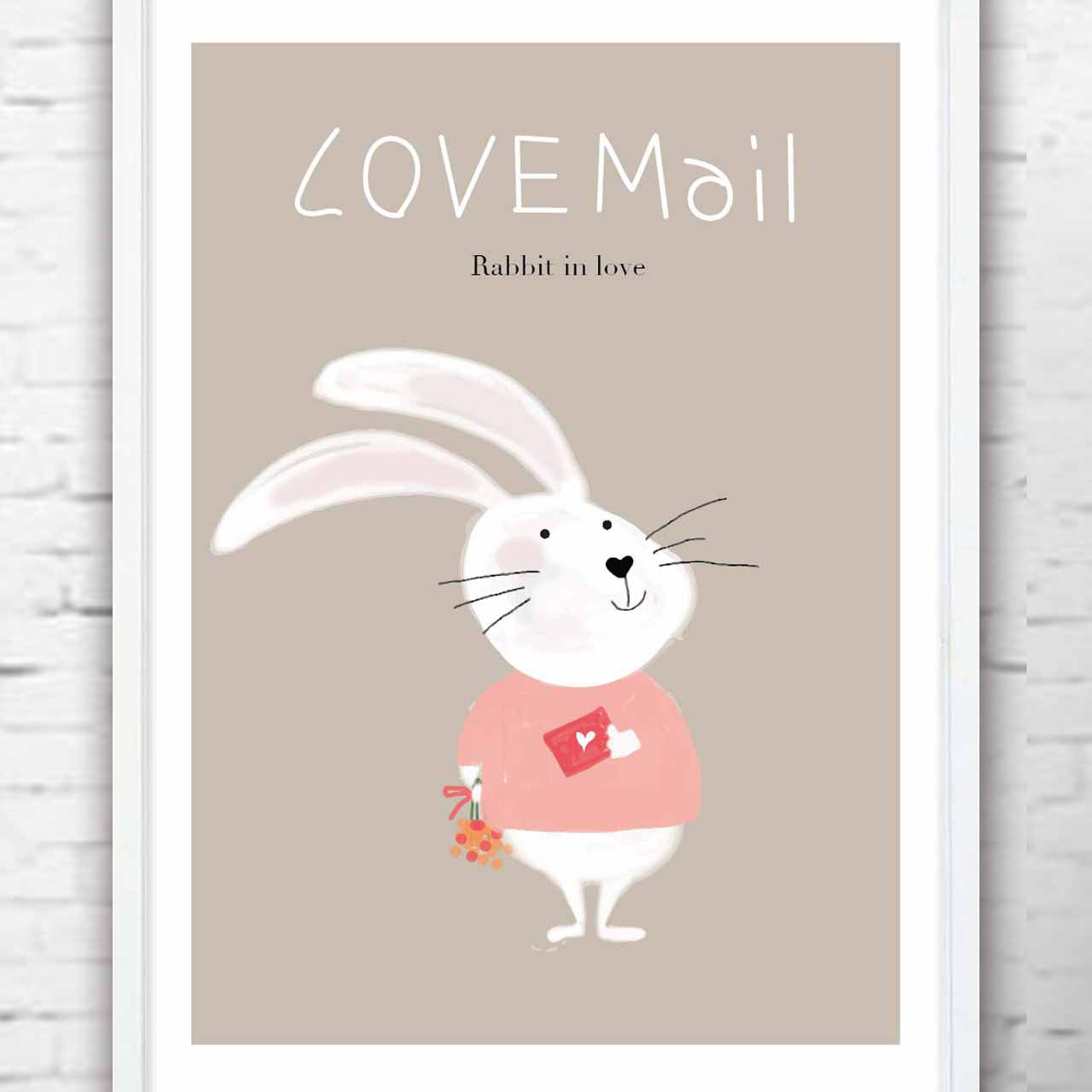 恋したウサギ　送料無料　ウサギ　イラスト　かわいい  アートポスター　ポスター  アート　866