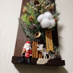 木製ボードツリーの壁掛け　クリスマスの木タグ　サンタさんとウッドトナカイつき＾＾ 8枚目の画像