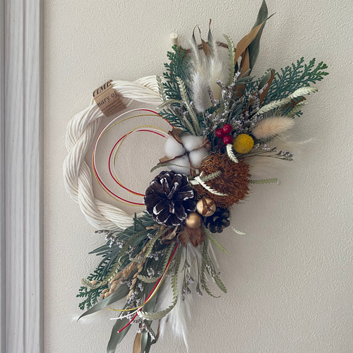 No.283 ネイティブフラワーのしめ縄リース2023 ハンドメイドお正月飾り