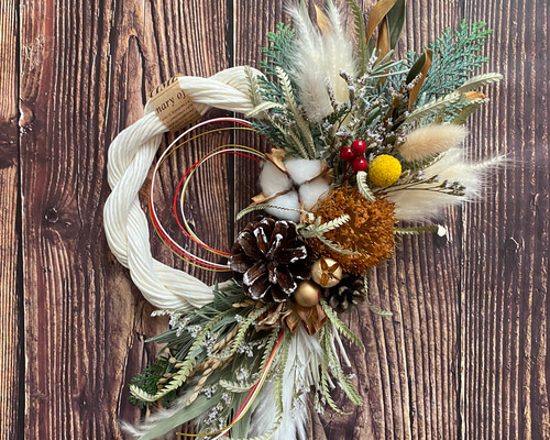 【58】フラワーリース　しめ縄　しめ縄リース　お正月飾り　しめ飾り No.283 ネイティブフラワーのしめ縄リース2023 ハンドメイドお正月飾り