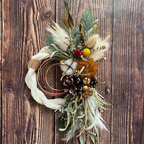 No.283 ネイティブフラワーのしめ縄リース2023 ハンドメイドお正月飾り