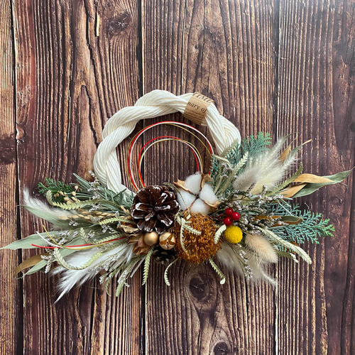 No.283 ネイティブフラワーのしめ縄リース2023 ハンドメイドお正月飾り