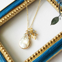 送料無料】変形バロックコイン淡水パールとラブラドライト＊ロング