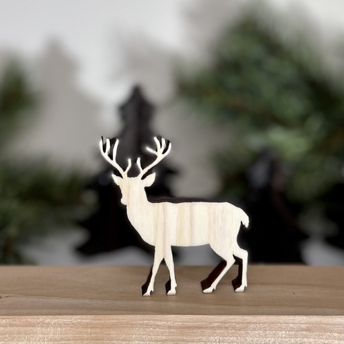 木製クリスマスオブジェ 森のトナカイ 無垢材 クリスマスオーナメント