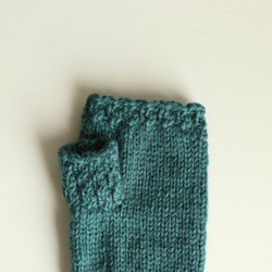 模様ゴム編みの指なし手袋(ブルーグリーン)M 2枚目の画像