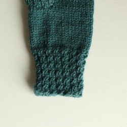 模様ゴム編みの指なし手袋(ブルーグリーン)M 3枚目の画像