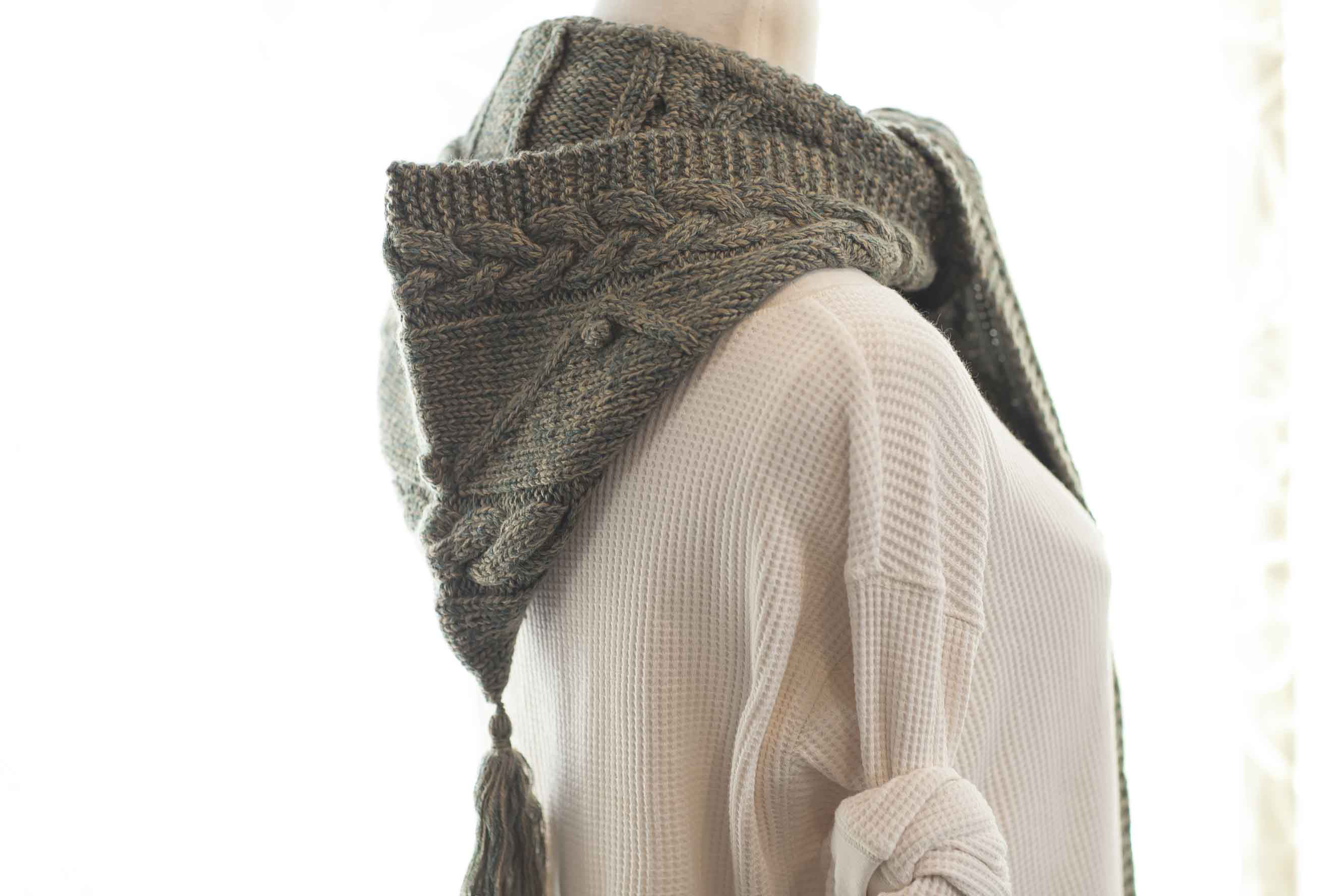 フード付きマフラー・スヌー★ウール+モヘヤ★松葉色★冬・あたたかい・手編み＊クリスマスプレゼントXmas