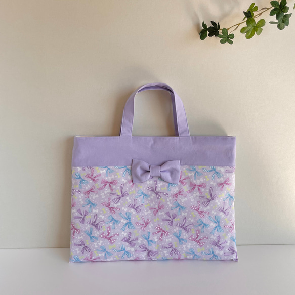 サイズオーダー可】レッスンバッグ パープルリボン柄 リボン レッスン