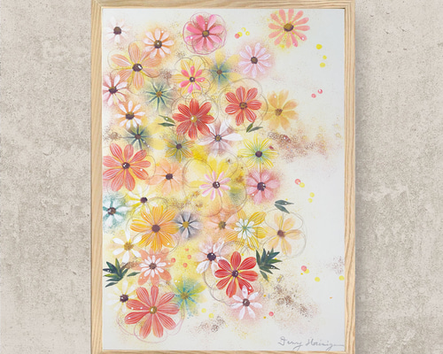 【絵画】白露【原画】手描き ポスター イラスト インテリアやプレゼントにも！ いろとりどりの花 【原画/B4】 インテリアポスター イラスト