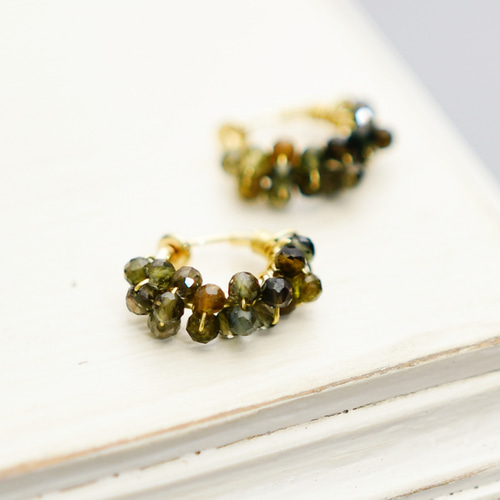 イヤリング】グリーントルマリン レースフープ・小 10月誕生石  