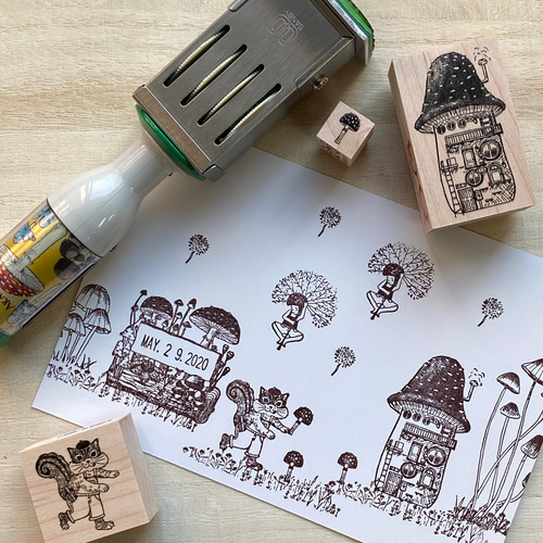 日付:キノコの日 / Mushroom day はんこ・スタンプ ありさ & あか