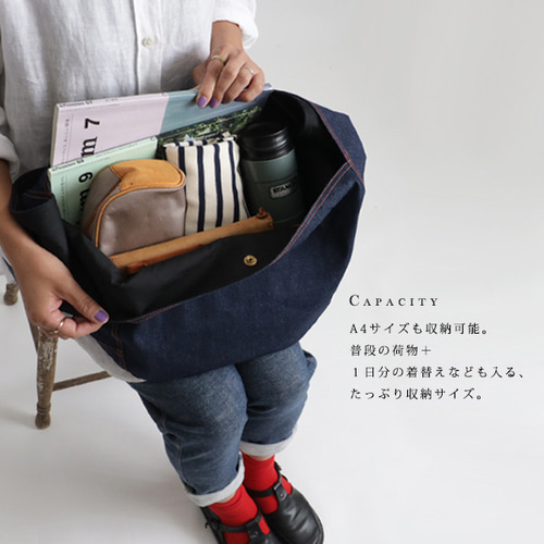 夏SALE クッション入り 厚地デニム オレンジ糸ステッチ ななめがけ