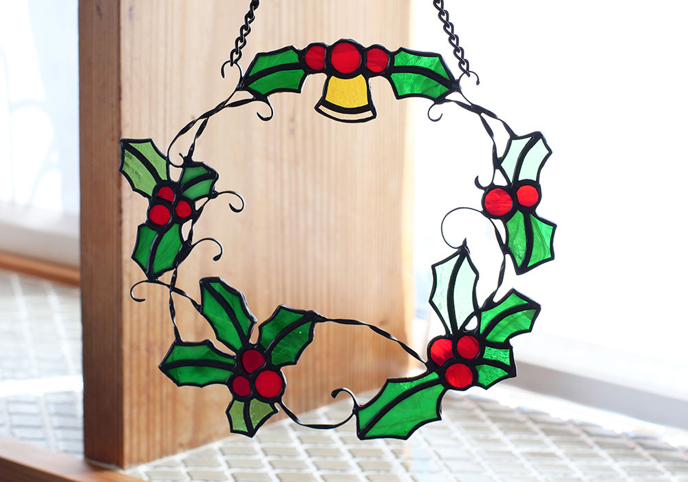 クリスマスリース ステンドグラス アンティークブラック リース