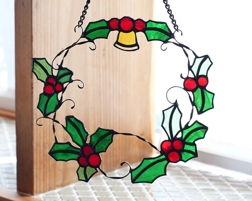 クリスマスリース ステンドグラス アンティークブラック リース