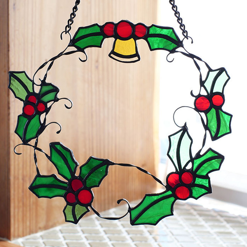 クリスマスリース ステンドグラス アンティークブラック リース