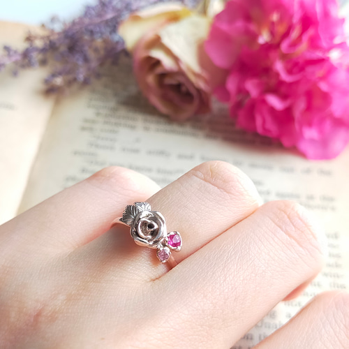 PKSV］~アンティークローズと蕾のリング~ 天然石 宝石 フラワー