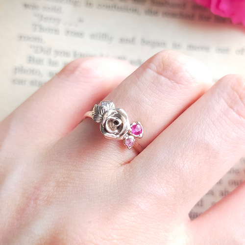 PKSV］~アンティークローズと蕾のリング~ 天然石 宝石 フラワー