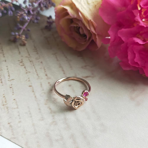 PKSV］~アンティークローズと蕾のリング~ 天然石 宝石 フラワー