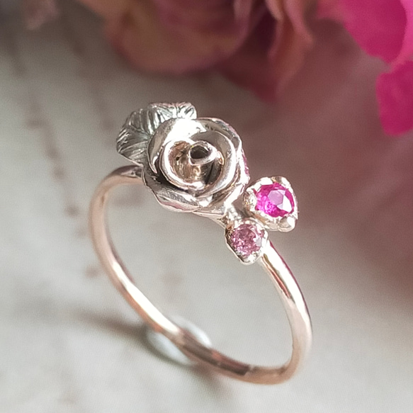 PKSV］~アンティークローズと蕾のリング~ 天然石 宝石 フラワー