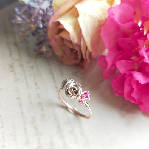 PKSV］~アンティークローズと蕾のリング~ 天然石 宝石 フラワー