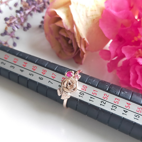 PKSV］~アンティークローズと蕾のリング~ 天然石 宝石 フラワー