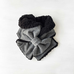 ふんわり♪リボンマフラー｜シルクネップ・ウール(濃グレー) × ファー