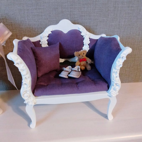 1/6ドールサイズ バラ柄モチーフ＆ハートソファ アンティーク