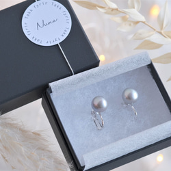 nuance gray pearl earring 淡水パール　イヤリング　グレー 1枚目の画像