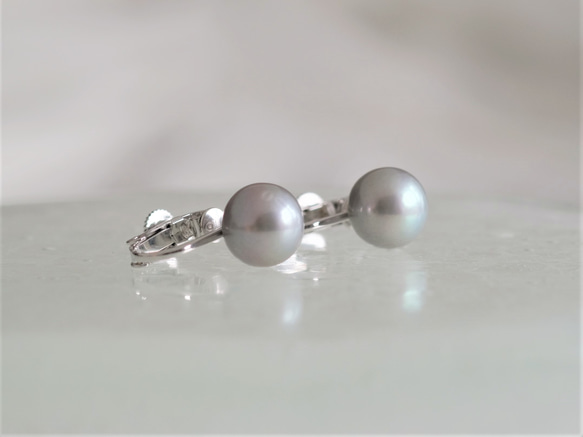 nuance gray pearl earring 淡水パール　イヤリング　グレー 2枚目の画像