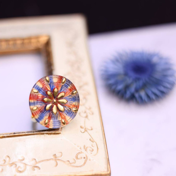 チェコガラスボタンのアンティーク風リング⭐ Radial flower(16kgpリング) 3枚目の画像