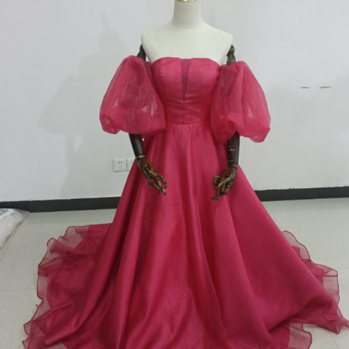 高品質！カラードレスチェリーピンク ベアトップ 2次会 挙式 上質  