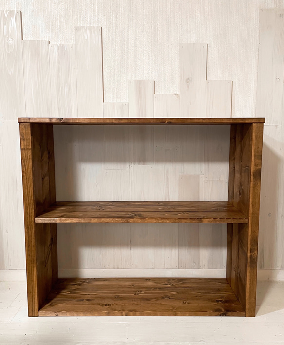 ★　オーダー品　木製飾り棚　ハンドメイド ハンドメイド家具145 濃いブラウンの2段オープンラック オーダー製作可