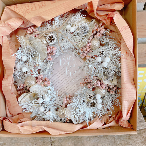 ラスト♡SALE！ホワイトクリスマス♡【クリスマスリース】キラキララメ