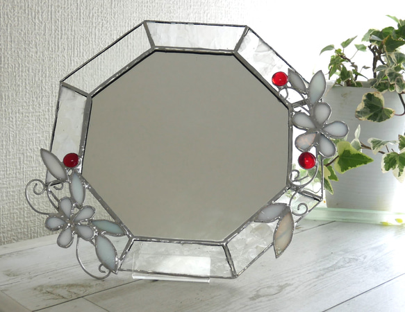 ✴︎:.。.ベージュ×ホワイトの八角形鏡♪　（size20/max22） ✴︎:.。.ベージュ×ホワイトの八角形鏡♪ （size20/max22） 八角鏡