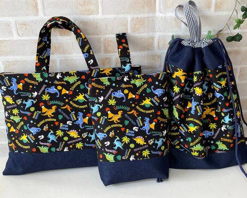 恐竜三昧（迷彩恐竜）入園入学セット ポケット充実ハンドメイド