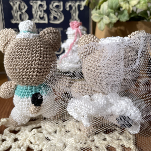 あみぐるみ　ネコちゃんのウエディング　ハンドメイド ねこちゃんのウェルカムドール ウェルカムキャット あみぐるみ