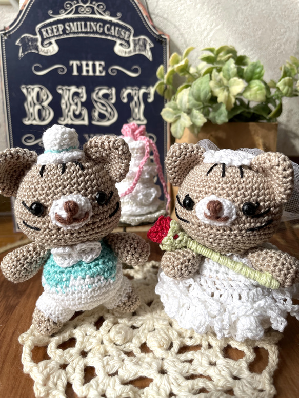 あみぐるみ　ネコちゃんのウエディング　ハンドメイド ねこちゃんのウェディングドール ウェルカムキャット ウェルカム