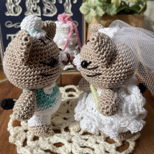 あみぐるみ　ネコちゃんのウエディング　ハンドメイド ねこちゃんのウェルカムドール ウェルカムスペース 結婚式
