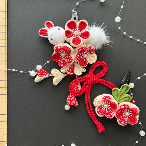 七五三用♡つまみ細工 髪飾り 滑り止め うさぎさん つまみ細工 髪飾り 七五三 ひな祭り うさぎ ファー ヘアピン たたみ