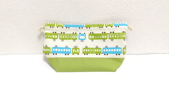 のんびり電車（生成り）お弁当袋・コップ袋セット 5枚目の画像
