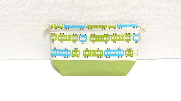のんびり電車（生成り）お弁当袋・コップ袋セット 4枚目の画像