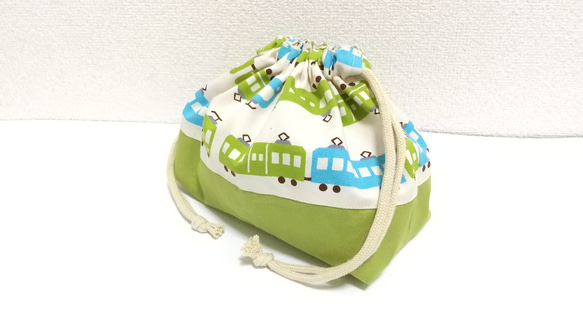 のんびり電車（生成り）お弁当袋・コップ袋セット 12枚目の画像