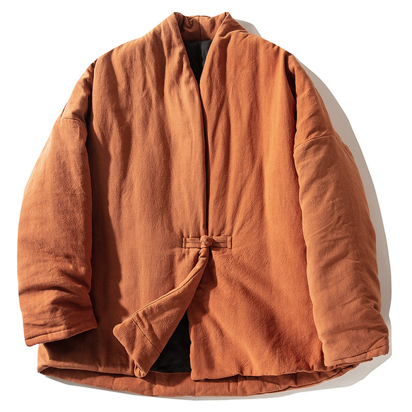 綿麻中綿ジャケット　暖かいジャケット　ショートジャケット　オレンジ　#L111OR 1枚目の画像