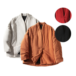 綿麻中綿ジャケット　暖かいジャケット　ショートジャケット　オレンジ　#L111OR 14枚目の画像