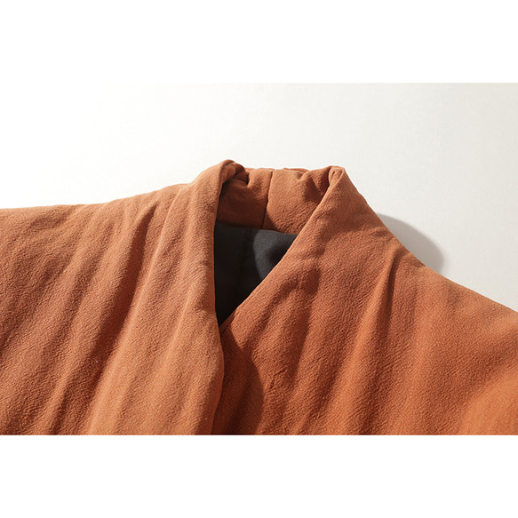 綿麻中綿ジャケット　暖かいジャケット　ショートジャケット　オレンジ　#L111OR 3枚目の画像