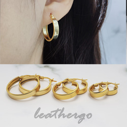 ゴールド　18k シルバー925 両耳　ピアス　13mm BWL 両耳 シルバー925素材 18K GP ゴールド 太め フープピアス C型ピアス