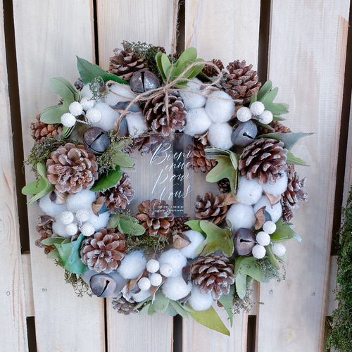 グリーン系！鈴付きクリスマス♡【クリスマスリース】ナチュラルリース