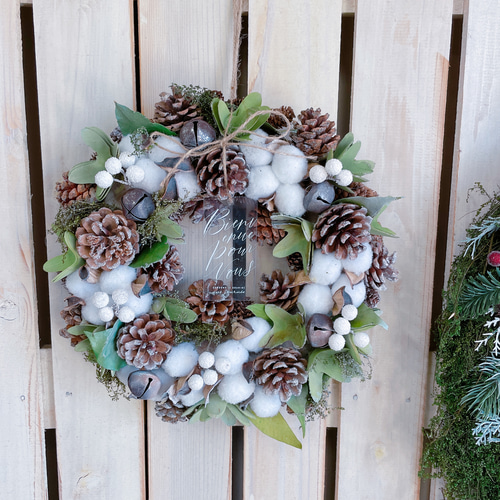 グリーン系！鈴付きクリスマス♡【クリスマスリース】ナチュラルリース